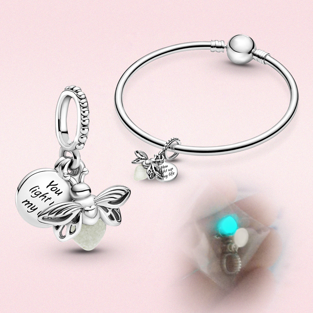 New 925 sterling silver charm Firefly Charm Glow in the dark pendant Fit original Pandora Bracelet w