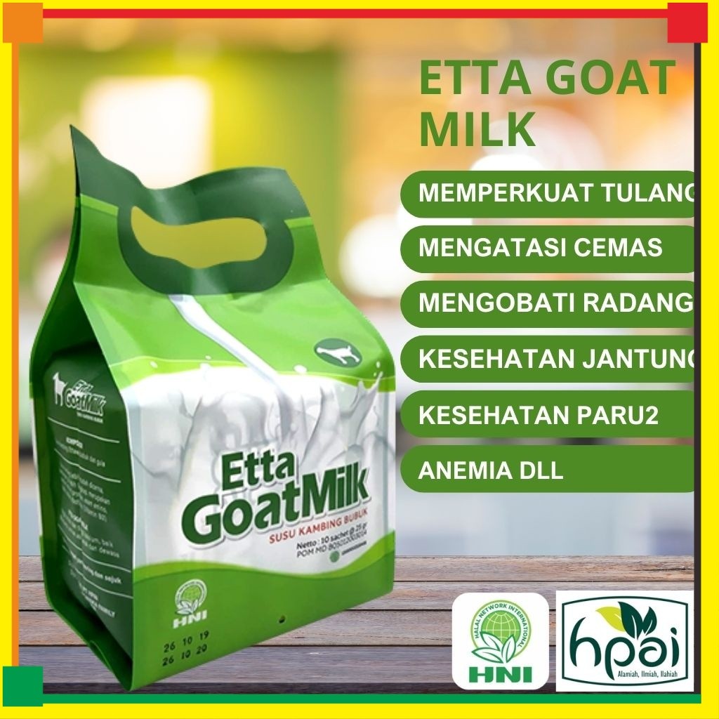 

Susu Kambing Ettawa Etta Goat Milk HNI HPAI isi 10 sachet - Harga Member Chat Admin Aja