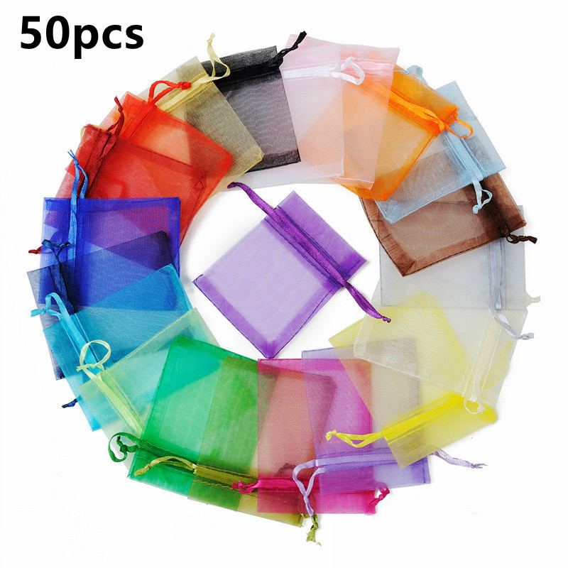

50/100pcs/lot Organza Gift Bag For Jewelry Mixed Colors Drawstring Pouches For Wedding Christmas Candy Gift Bags Jewelry Packing