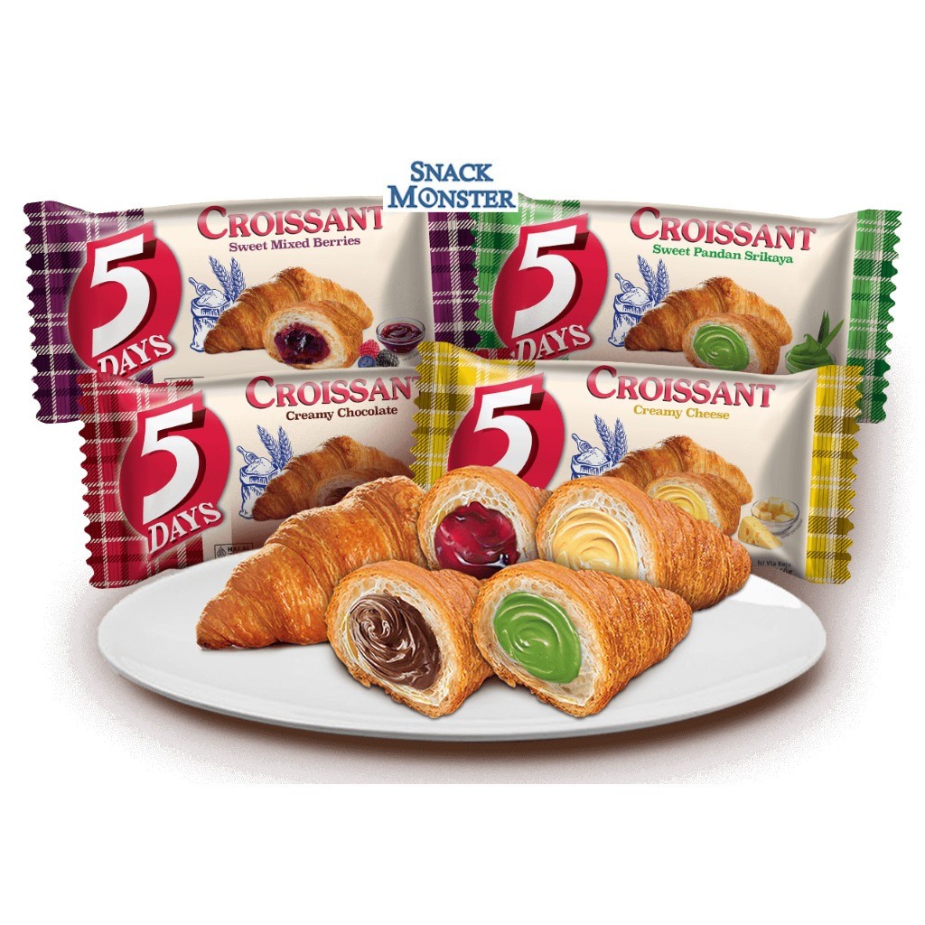 

5 Days 5Days Roti Croissant Kue Rasa Chocolate, Cheese - Netto 60 gr