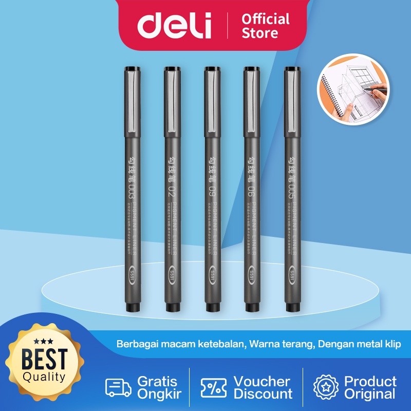 

Deli Pigment Liner / Drawing Pen / Pulpen Spidol Gambar Dengan Klip Metal S591 S591A