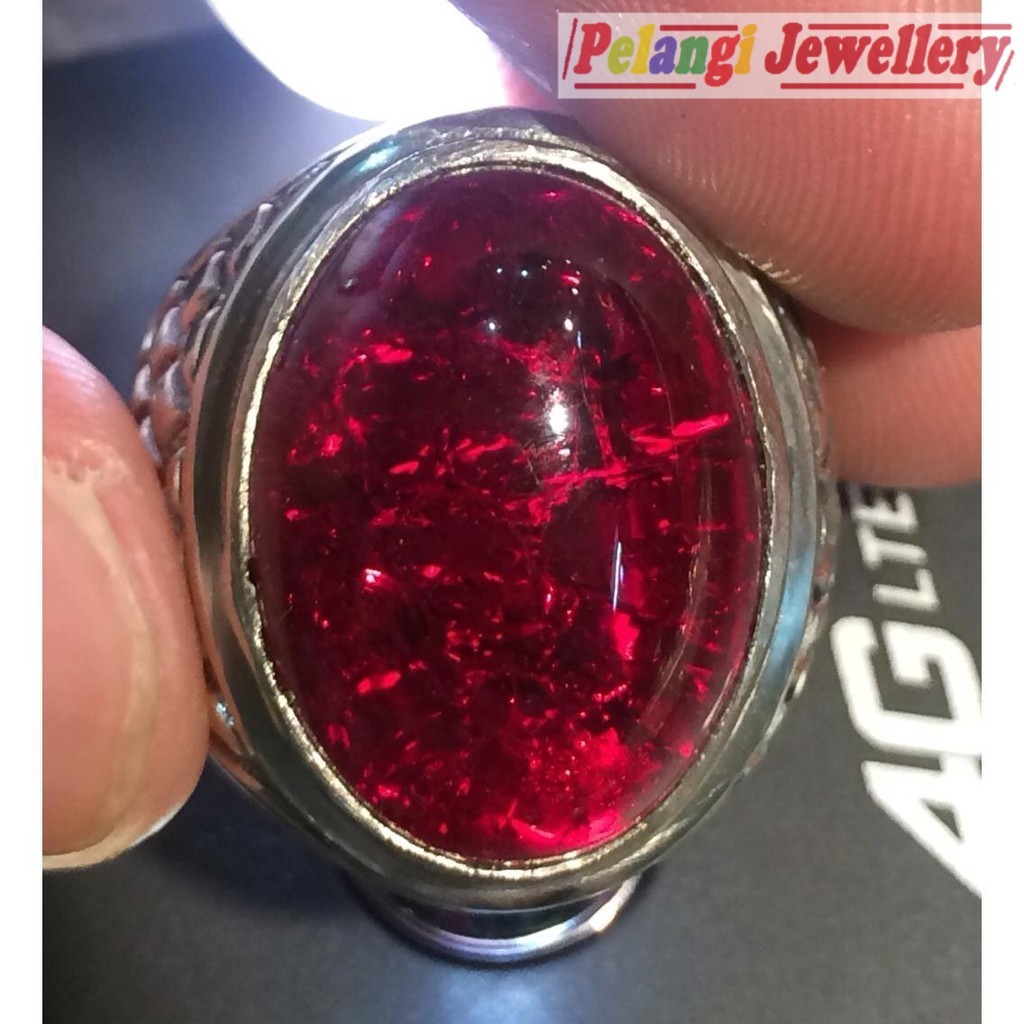 Cincin Titanium Tanam Batu Akik Pecah Seribu Merah Siem Small Size HQ