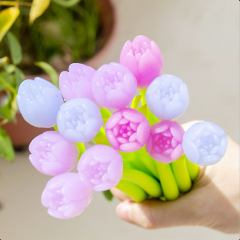 

24 Pcs Creative Light Colored Tulip Silicone Gel Pens Set Small Fresh and Lovely Student Exam Writing Pen
