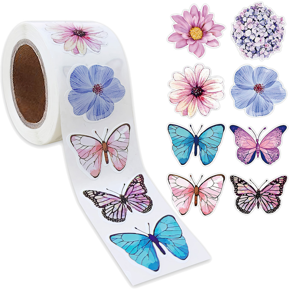 

100-500pcs Butterfly Flower Sticker 8 Design Colorful Butterfly Decals Cute Stickers Party Decoration Scrapbook Stationery