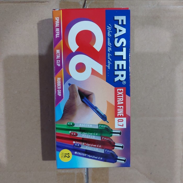 

New- faster pen C6 isi 12 pcs hitam dan biru - Biru