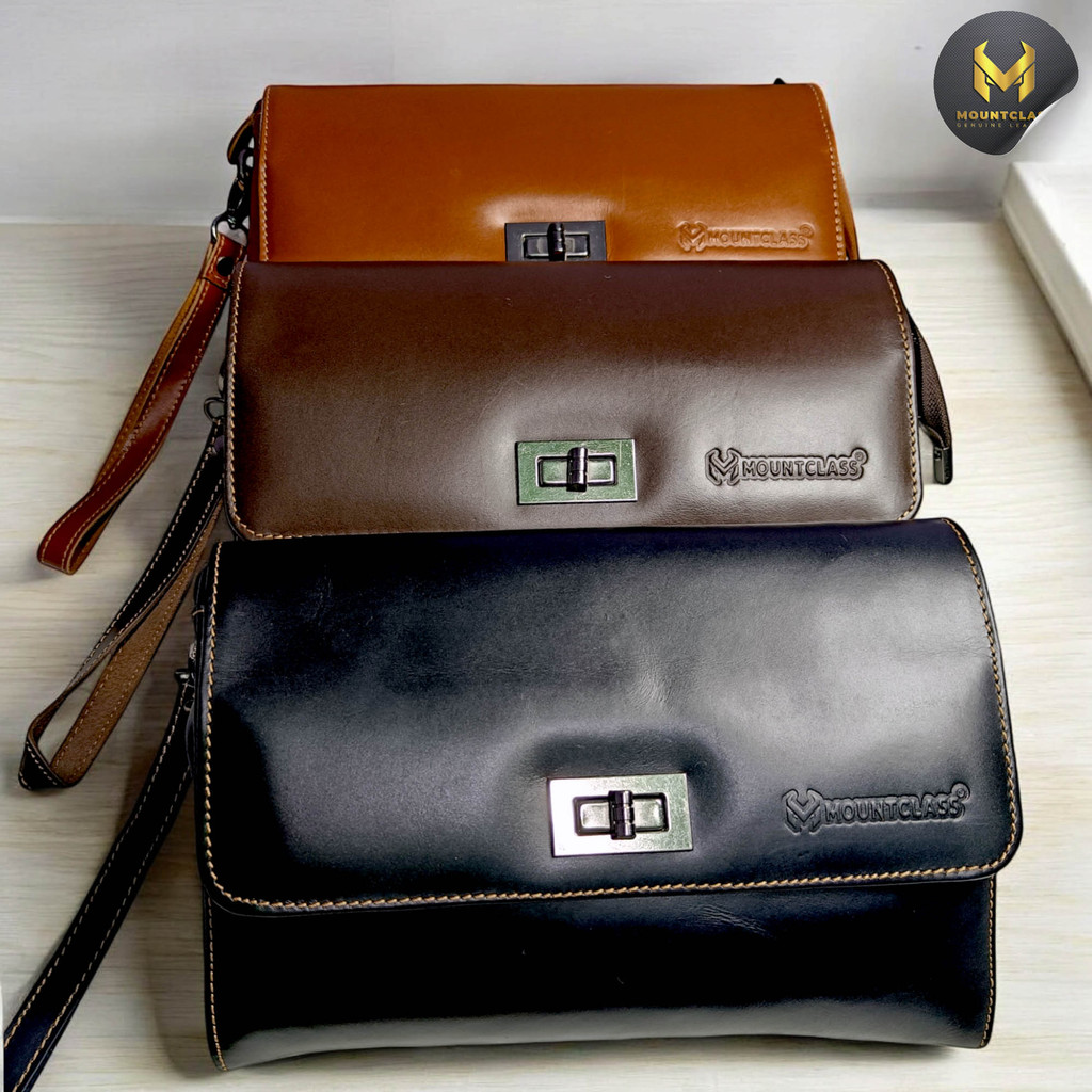 Tas Tangan Handbag Clutch Bag Pria Kulit Asli Original Mount Class Branded 100% Kenes Garut Handmade