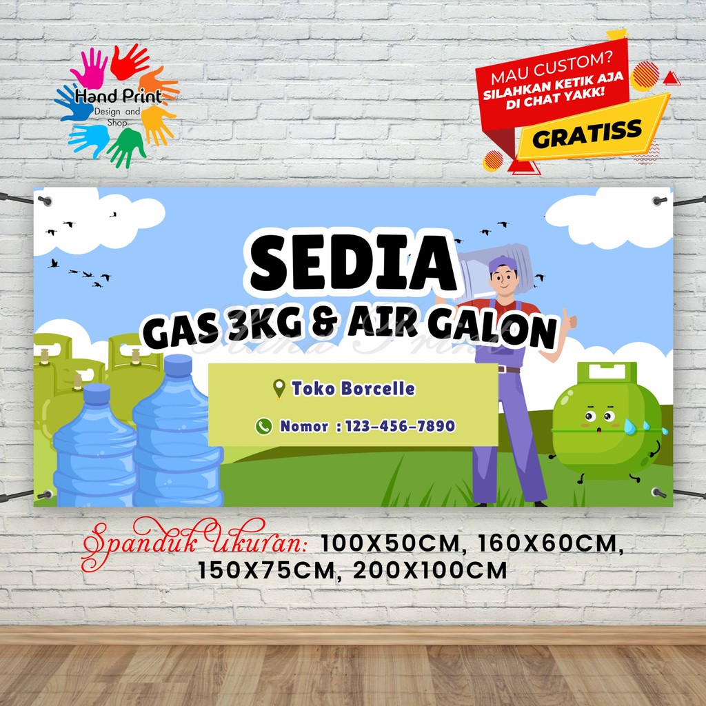 Cetak Spanduk Banner Jualan Galon Air Minum Isi Ulang Dan Gas MMT Spanduk Custom 200x100