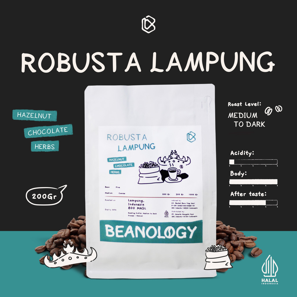 

Biji kopi bubuk Robusta Lampung 200G Fine Robusta Coffee Roasted Bean -Beanology Coffee