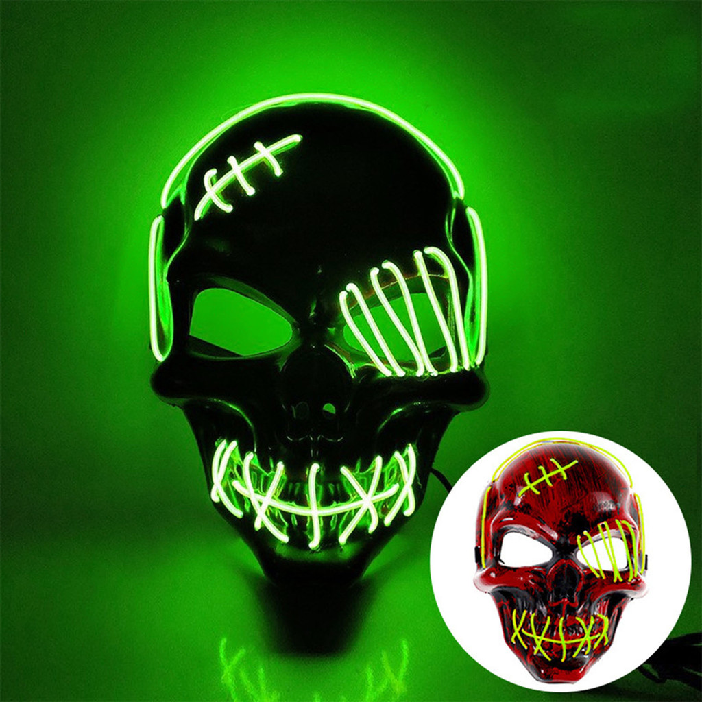 LED Ghost Mask Halloween Masquerade Party Luminous Theme Mask Light Up Haunted House Mask Glowing Co