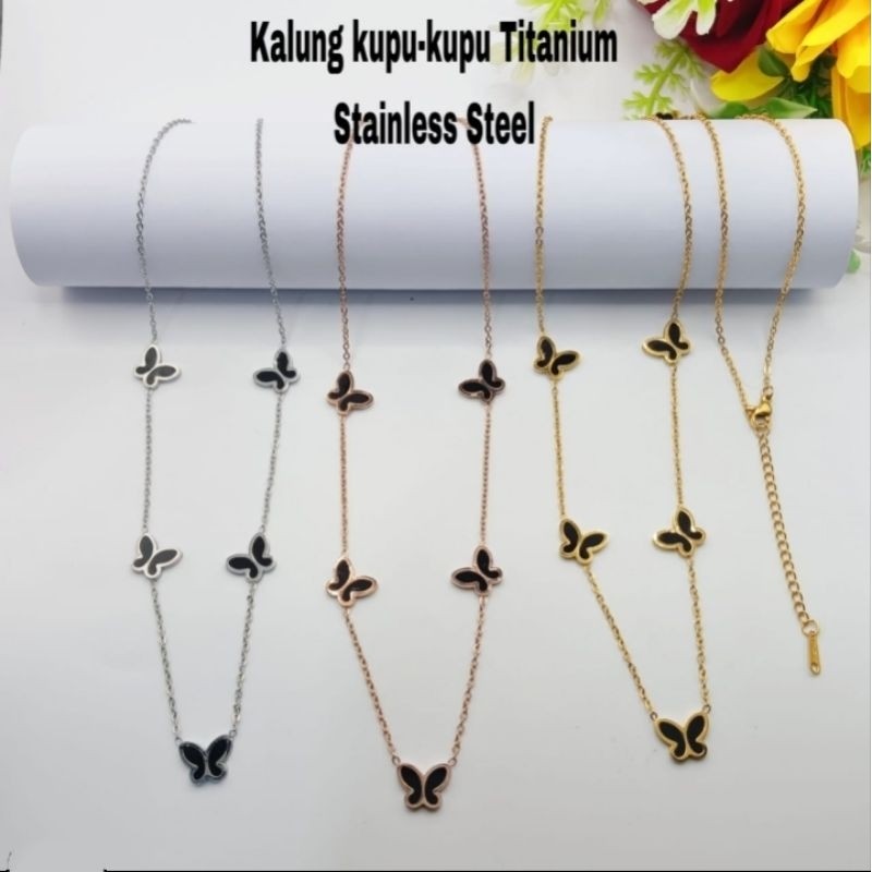 kalung wanita kupu kupu titanium