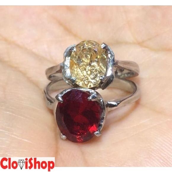 Paket Dua Cincin Titanium Wanita  Batu Permata Brown Topaz Dan Pyrope Garnet Small HQ