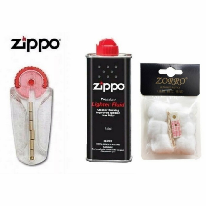 PAKET LENGKAP MINYAK ZIPPO PLUS BATU ZIPPO KAPAS DAN SUMBU ZIPPO