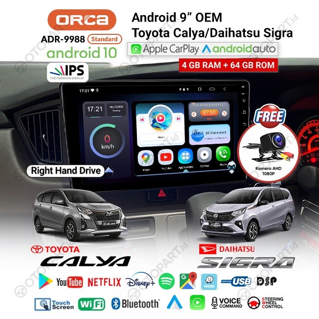 Head Unit Android 9″ inch CALYA/SIGRA ORCA RHD