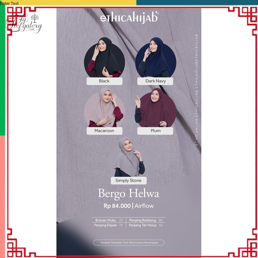 (Fg)ETHICA SEPLY Terbaru/ Kerudung Bergo Premium Helwa Hijab Instant Wanita By Ethica Hijab /Hijab i