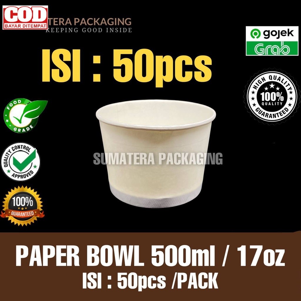 Paper bowl Tebal 500ml isi 50 pcs 17oz Per Pack Tahan Panas Microwave Mangkok Kertas Medan