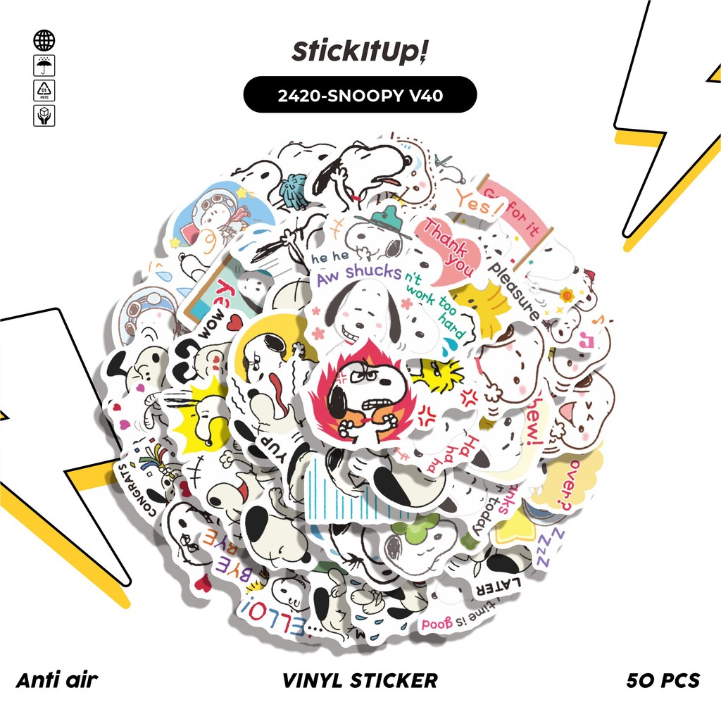

COD✨ 50 Pcs Stiker Pack SNOOPY V40 Lucu Aesthetic Vynil Waterproof untuk Freebies Sticker Buku Journal Casing HP Laptop