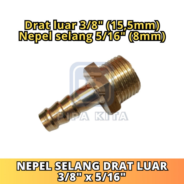 Nepel Selang Drat Luar 3/8 x 5/16 Inch Kuningan Sambungan Drat Luar