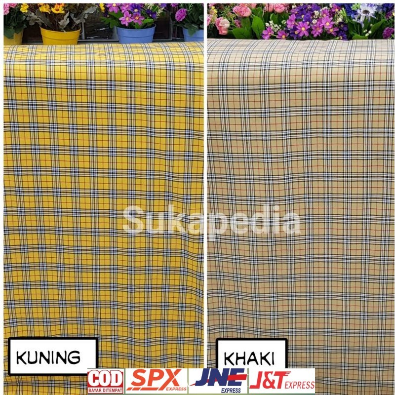 Kain Kotak Seragam 7 Kuning dan Khaki (lebar 115cm)Harga per 0,5m