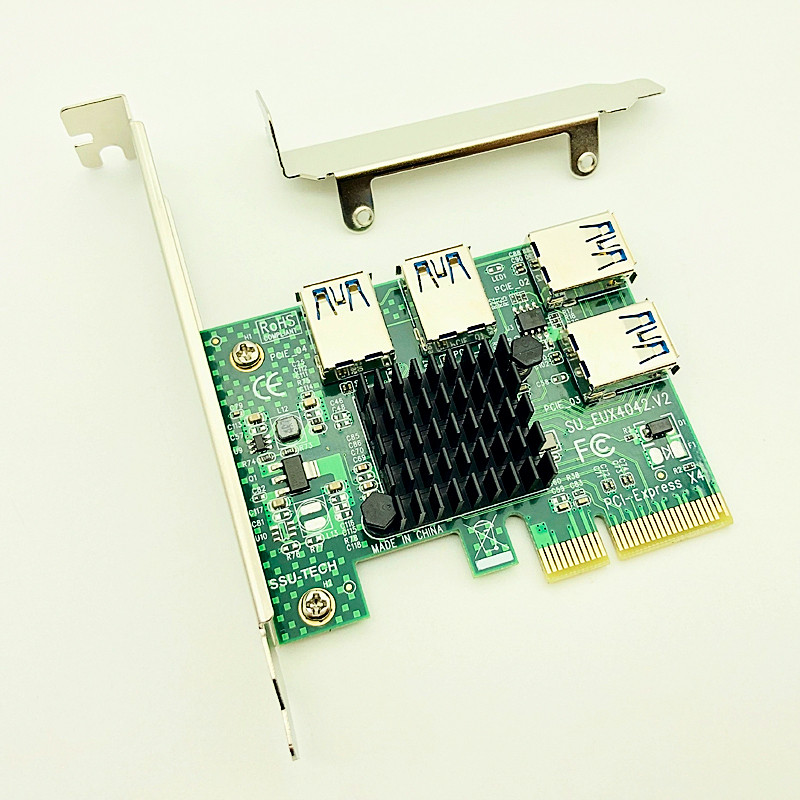 NEW PCI Express Riser Card 1 to 4 16X PCIe Riser PCI-E 1X to 4 USB 3.0 Adapter Port Multiplier Card 