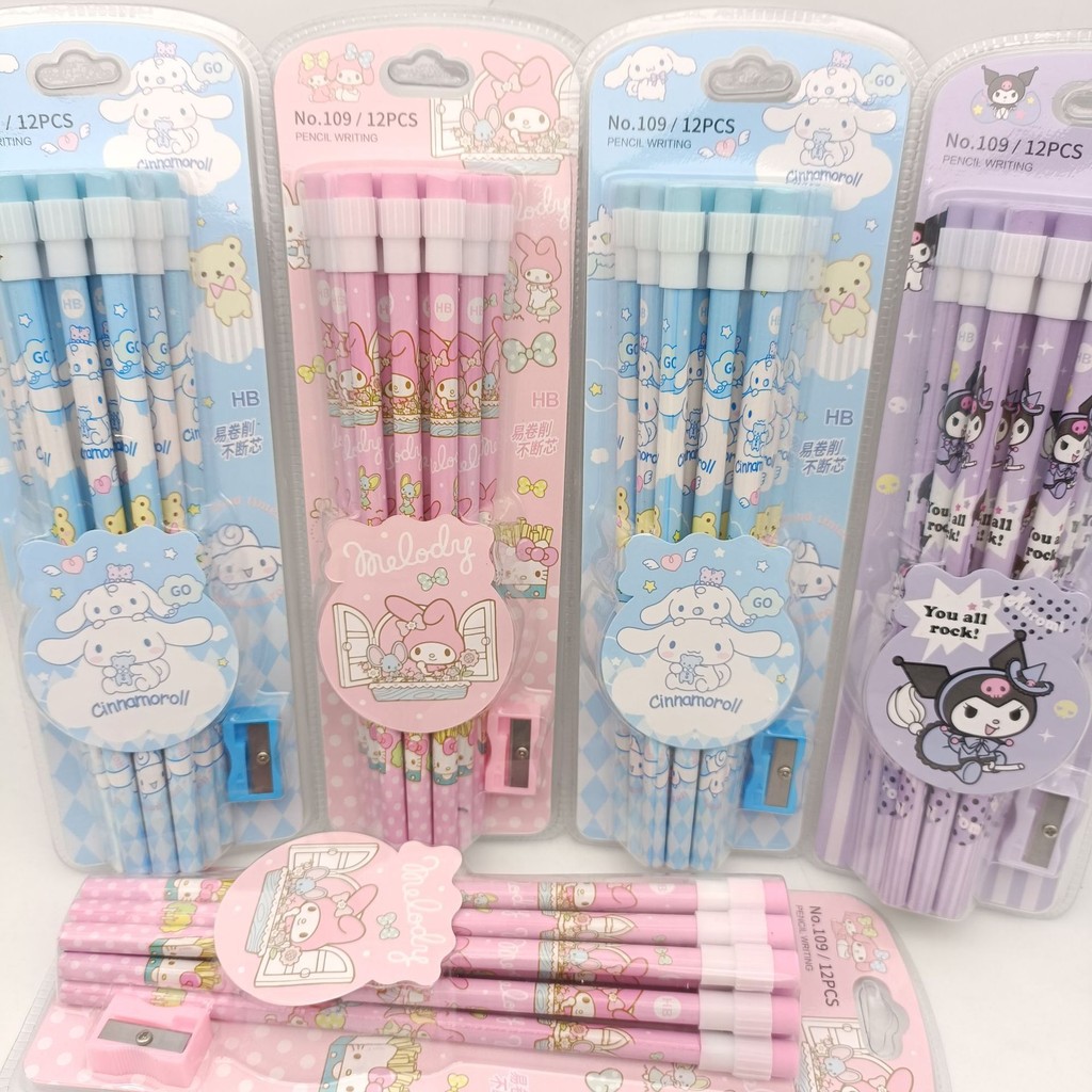 

(12 Pcs+1pcs) Pensil Hb Karakter / Pencil Kayu HB Fancy Kartun Lucu Kuromi / Cinnamoroll / Melody