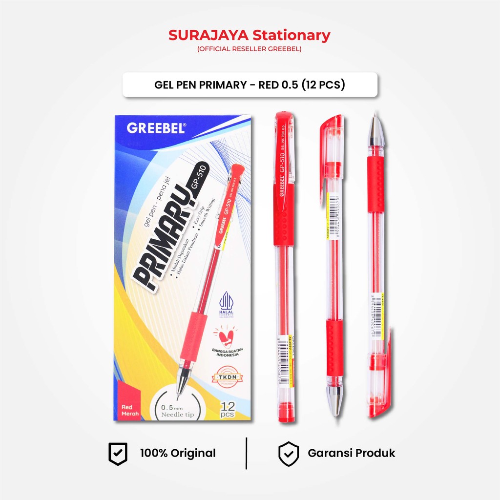 

Ballpoint Greebel Primary Tinta Merah / Pulpen Gel GP-510 Primary 0.3 Tinta Merah (12PCS)/ Gel Pen Cetek