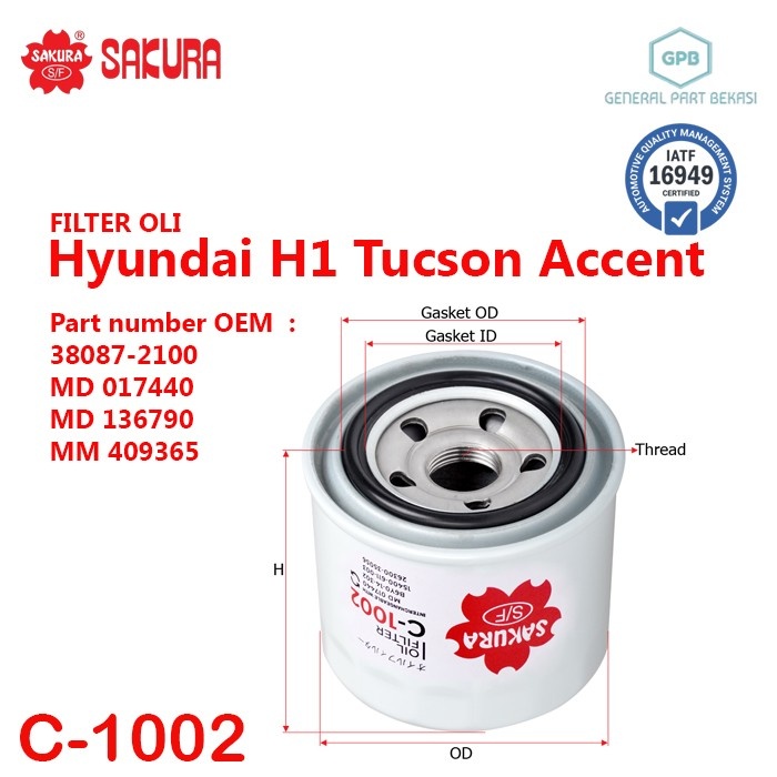 Filter Oli Hyundai H1 Tucson Accent Sakura C-1002 C1002