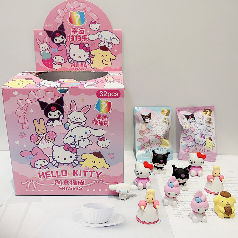 

32Pcs/Set Sanrio Hello Kitty Kuromi Melody Cinnamoroll Diy Kawaii Pencil Eraser Action Figure Student Articles Stationery Kid