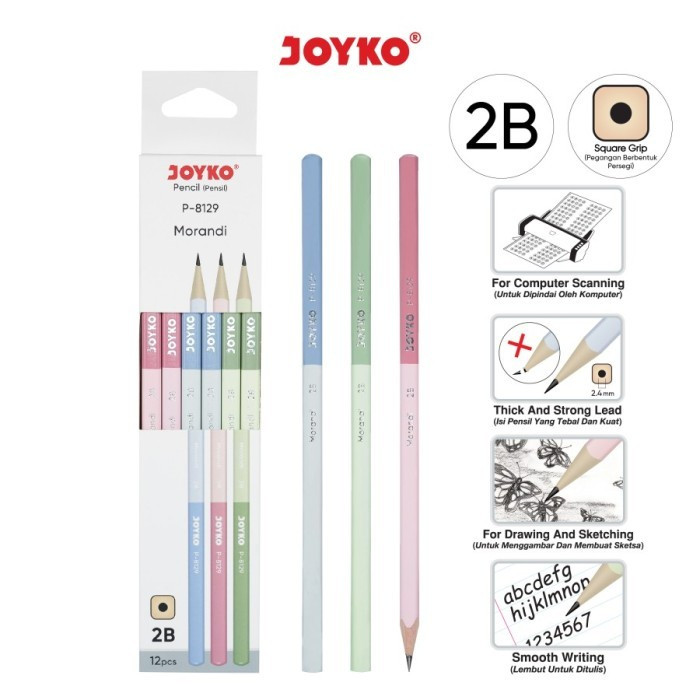

Pensil 2B Joyko P-8129 Morandi Warna Pastel Square Grip Pencils - Pak ( Lusinan ) SHABQ