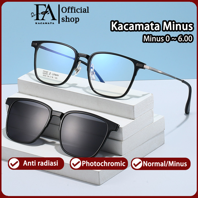 FOMAMATAK Kacamata Clip On Minus Pria Wanita Anti Blueray Photocromic Bluecromic Kaca Mata Optik