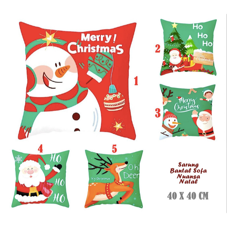 SALE TANPA BANTAL 40 X 40 Sarung Bantal Sofa Nuansa Natal GREEN Christmas decoration depan belakang 