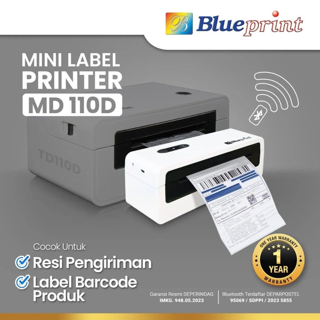 

Printer Thermal Mini BLUEPRINT MD110D Sticker Label Resi A6 USB Bluetooth MD 110D