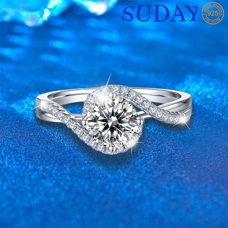 SUDAY Cincin Wanita Berlian Kilat Mata Malaikat PT950 Platinum