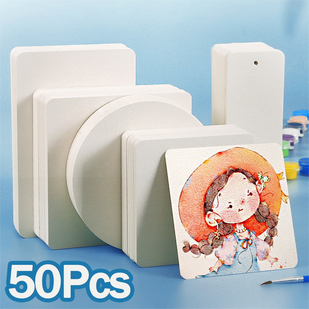 

50Pcs 300g Blank Watercolor Paper Cards Portable Postcard Square Round for Painting School Student Art Supplies