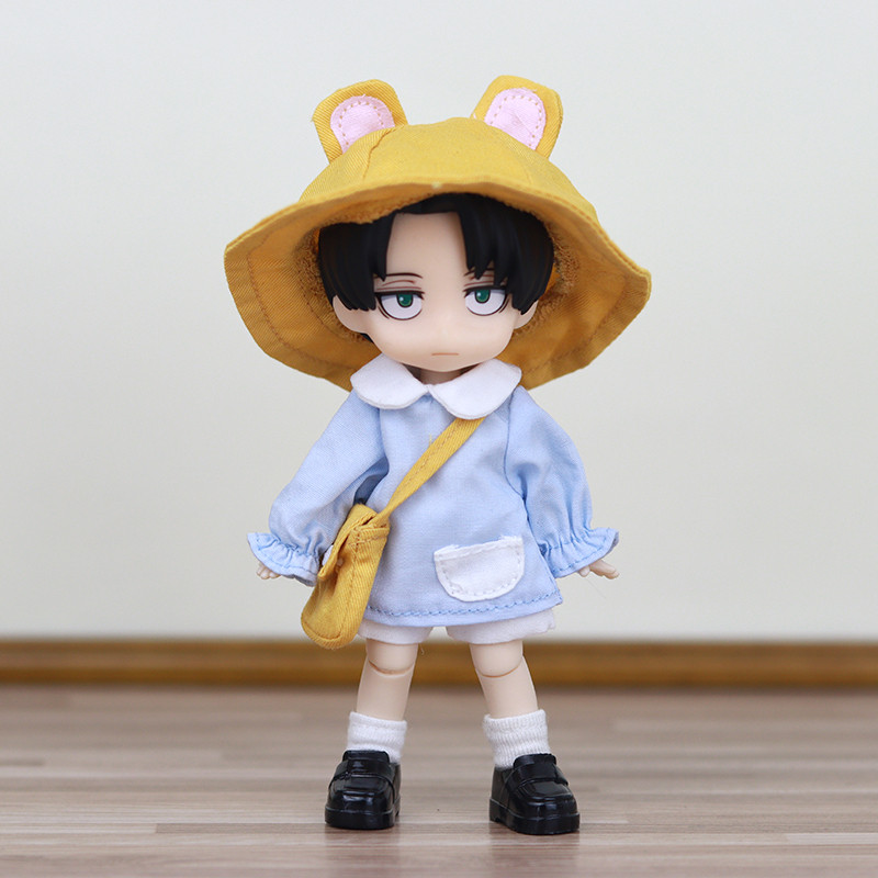 Original 14cm Levi Ackerman Anime Action Figure 1/12 Bjd Movable Ob11 Doll Pvc Model Statue Full Set