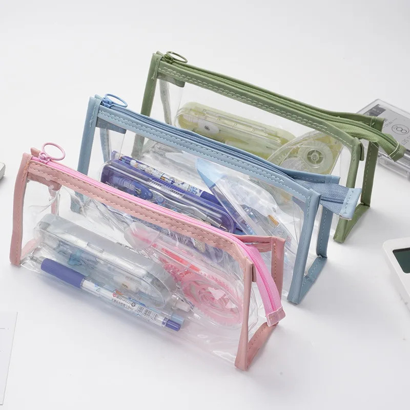 

PVC Cover Transparent Pencil Case Large Capacity Pen Box Ladies Cosmetic Bag Back to School Office Supplies Students Stationery