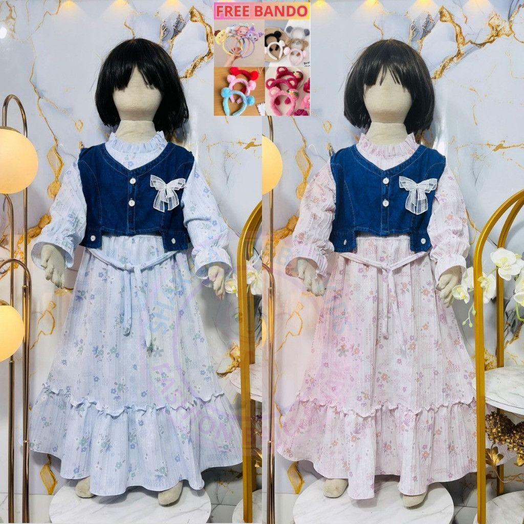 ( Free Bando Karakter ) Wbk - Gamis Anak Jeans Rompi VANIA Anak Perempuan Usia 3 - 10 Tahun Gamis Ro