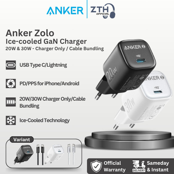 Anker Zolo GaN 20W 30W Adaptor Kepala Charger for iPhone 15 Samsung Type C PD PPS Fast Charging A269