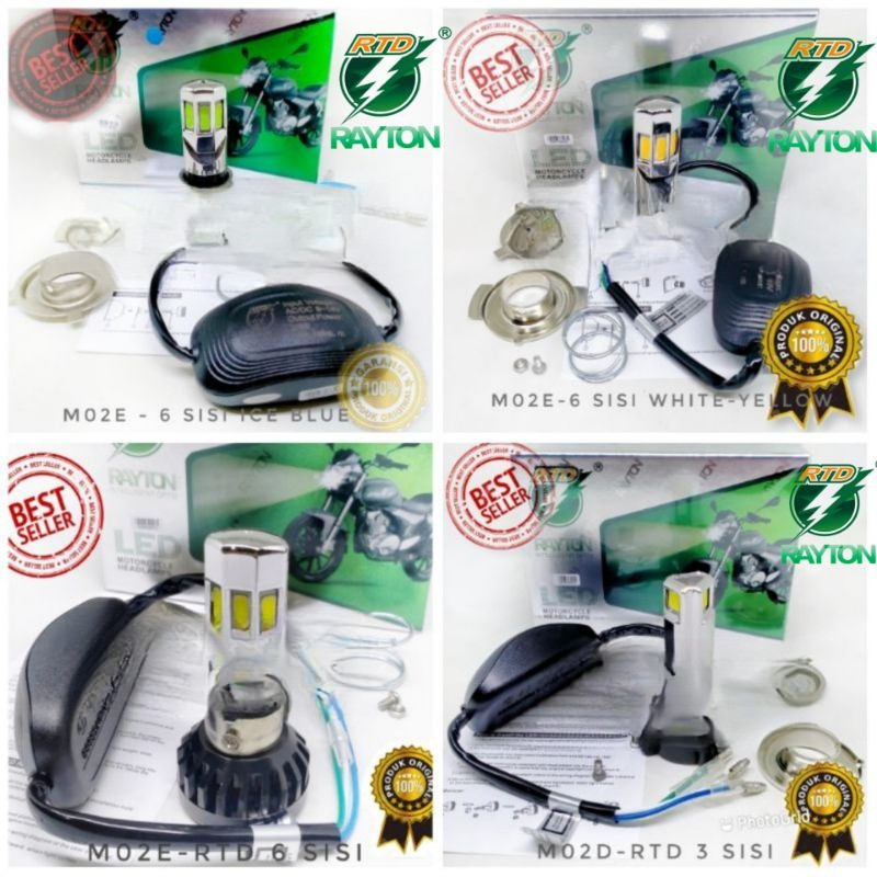LAMPU LED MOTOR RTD 6 SISI / 3 SISI 100% ORIGINAL GARANSI AC DC + KIPAS BOHLAM DOP LAMPU DEPAN UTAMA