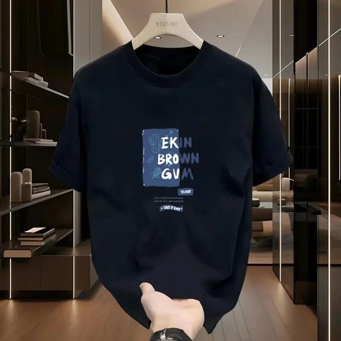 （COD） Kaus oblong lengan pendek leher bulat motif katun murni EKIN terlaris untuk pria dan wanita, a