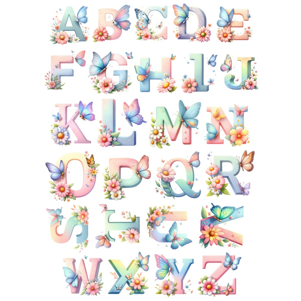 

Stickers 26pcs Cartoon Butterfly Flower Alphabet Hand Account Decoration Waterproof Material Mobile Phone Sticker Stationary