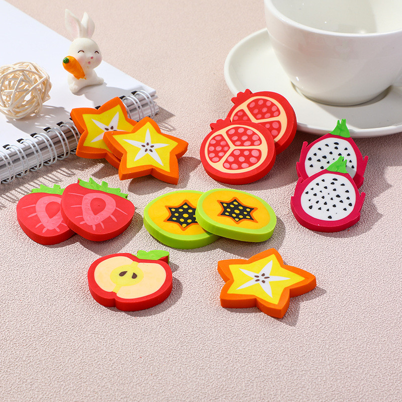 

6Pcs/Lot Cute Furit Eraser Stationery Kawaii Cartoon Apple Strawberry Pencil Rubber Kids Fruit Recognition School Supplies Gifts