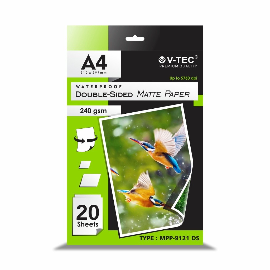 

(1 PACK = 20 LMBR) Kertas Matte Photo Paper Vtec A4 240 gsm Double Side Foto / Kertas Photo V-Tec