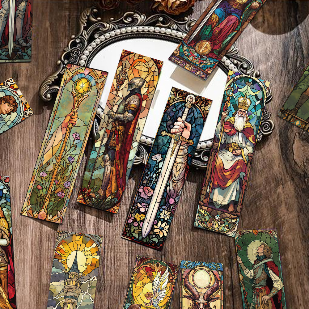 

30pcs Stained Glass Tarot Bookmarks Reading Pages Books Annotated Students Stationary Supplies DIY Aesthetic Bookmark Paper Card