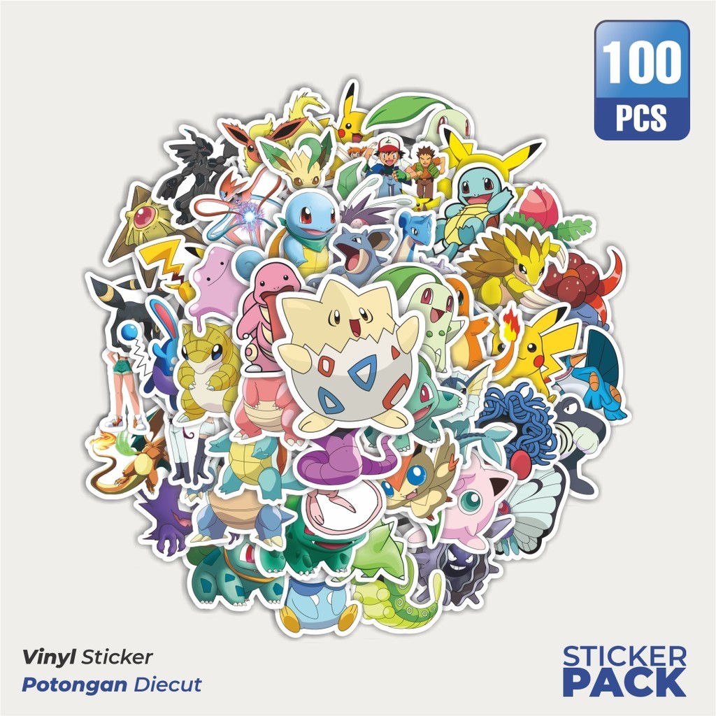 

MURAH 100 PCS Stiker Kartun Anime Pokemon Waterproof Aesthetic- Untuk Laptop, Motor, dan Helm - Paper Stationery Pack
