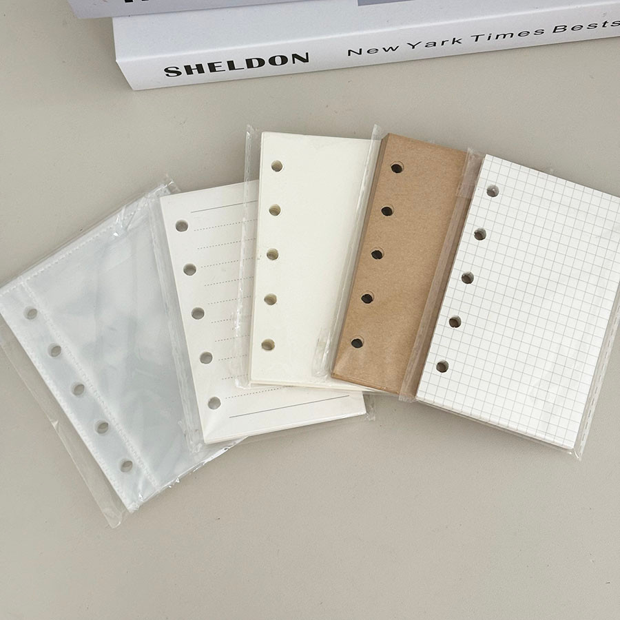 

SKYSONIC New Arrival M5 Ring Refill Papers And Bags, 45 Sheets Gird/Line/Blank/Kraft Notebook, 10pcs PP Binder Storage Bags