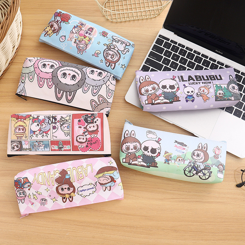 

Cartoon pattern little monster pencil case children pu simple style stationery bag large capacity student pencil case