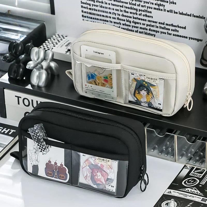 

Large Capacity Pencil Case for Student Korean Fashion Simplicity Solid Color Stationery Scrapbook Bag Pen Organizer School