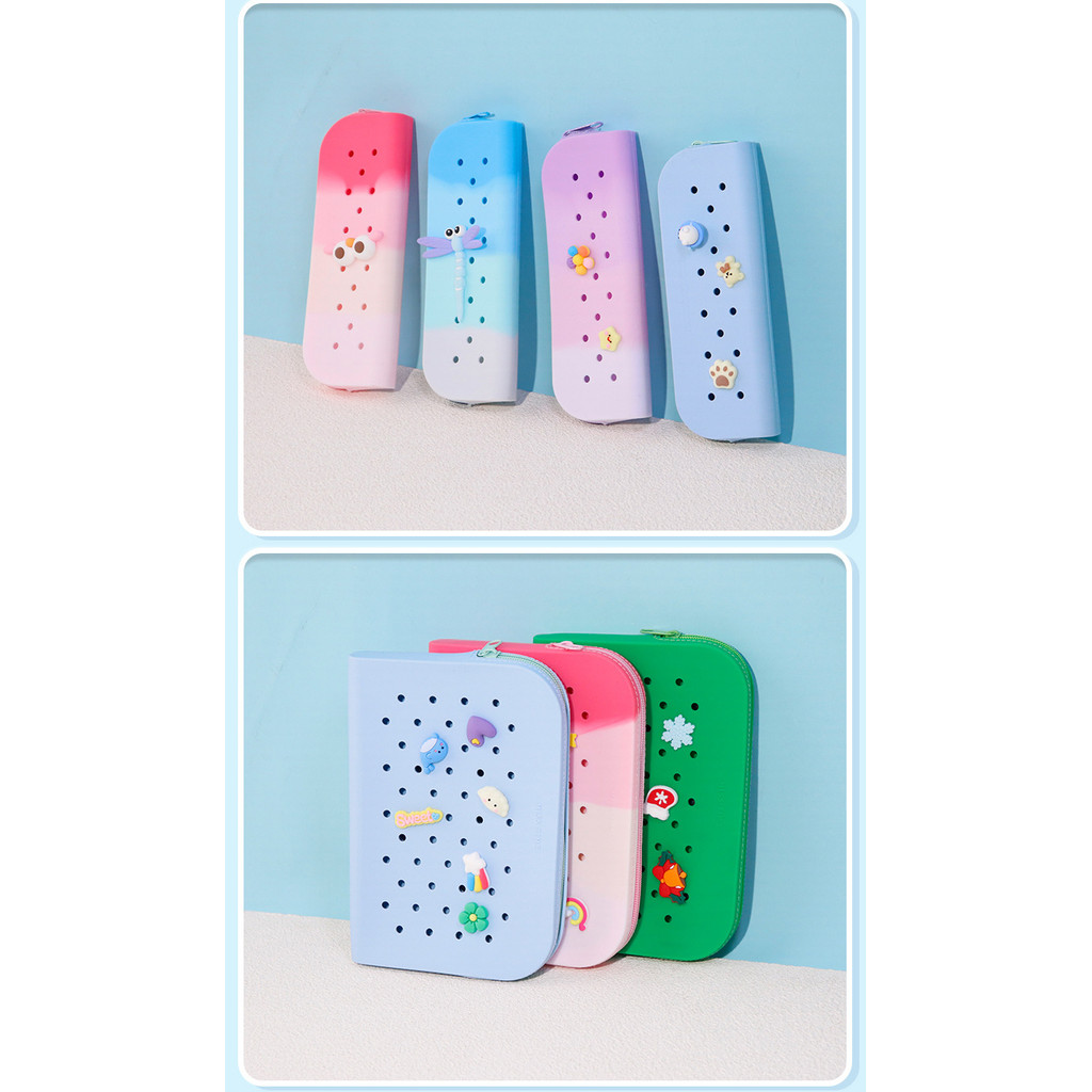 

New Silicone Pencil Case - DIY Pouch With 10 random Decorative Patterns, for School Office, Makeup Organizer
