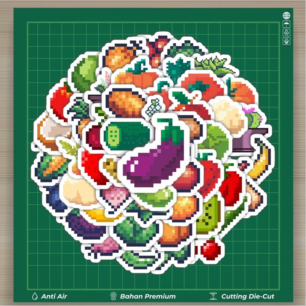

HOT 50 PCS STIKER Stiker Pixel Buah Sayuran Dekorasi Lucu Kreatif untuk Notebook, Skateboard, HP