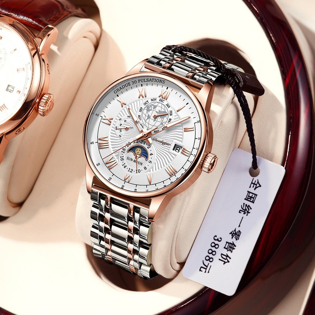 

Jam tangan pria quartz kalender bercahaya tahan air merek Swiss model ultra-tipis